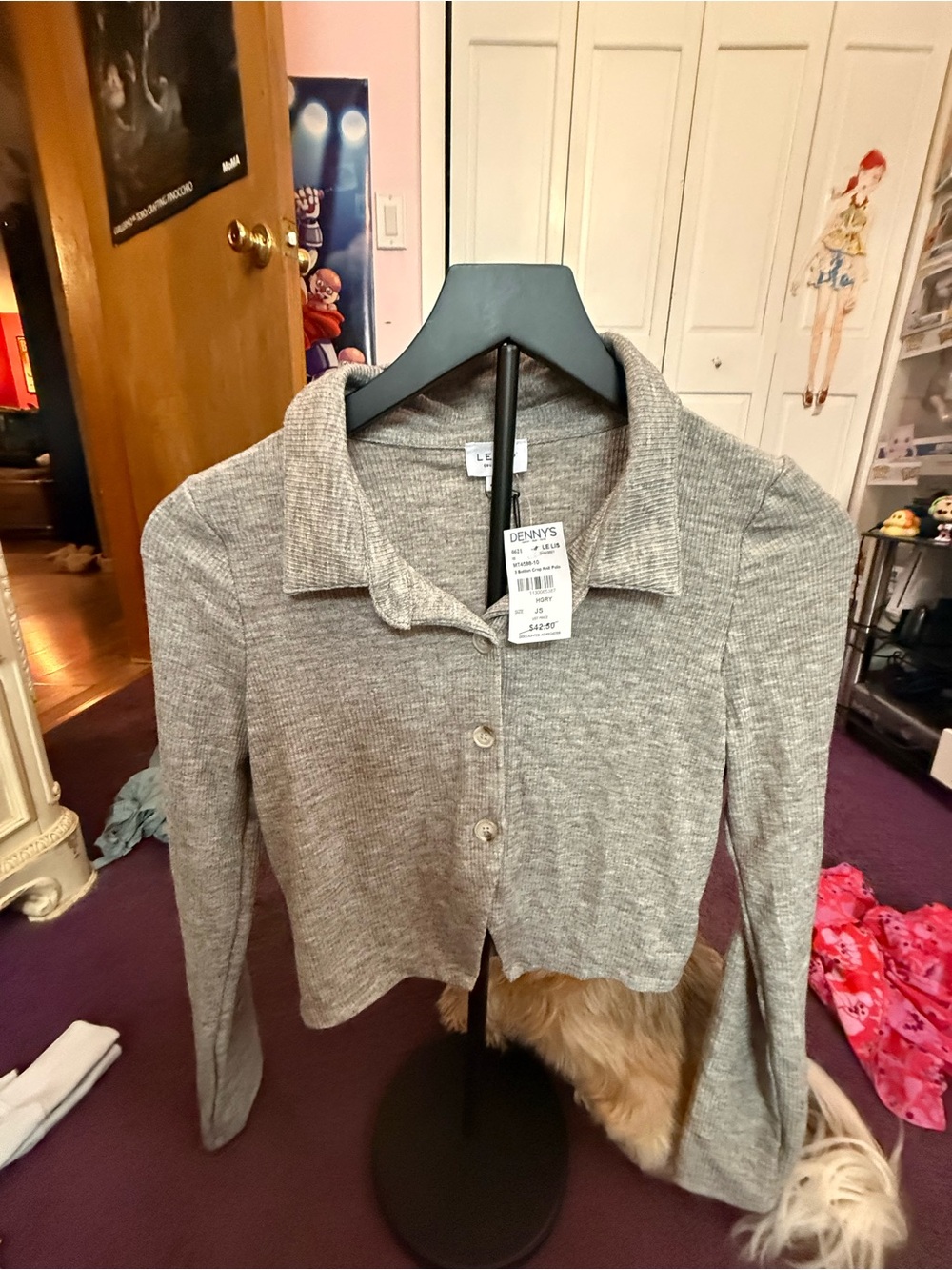 Le lis Gray Ribbed Cropped Button-Up Cardigan - Picture 3 of 4